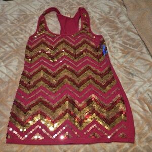 No Boundaries Pink and Gold Sequin Kids Tank Top